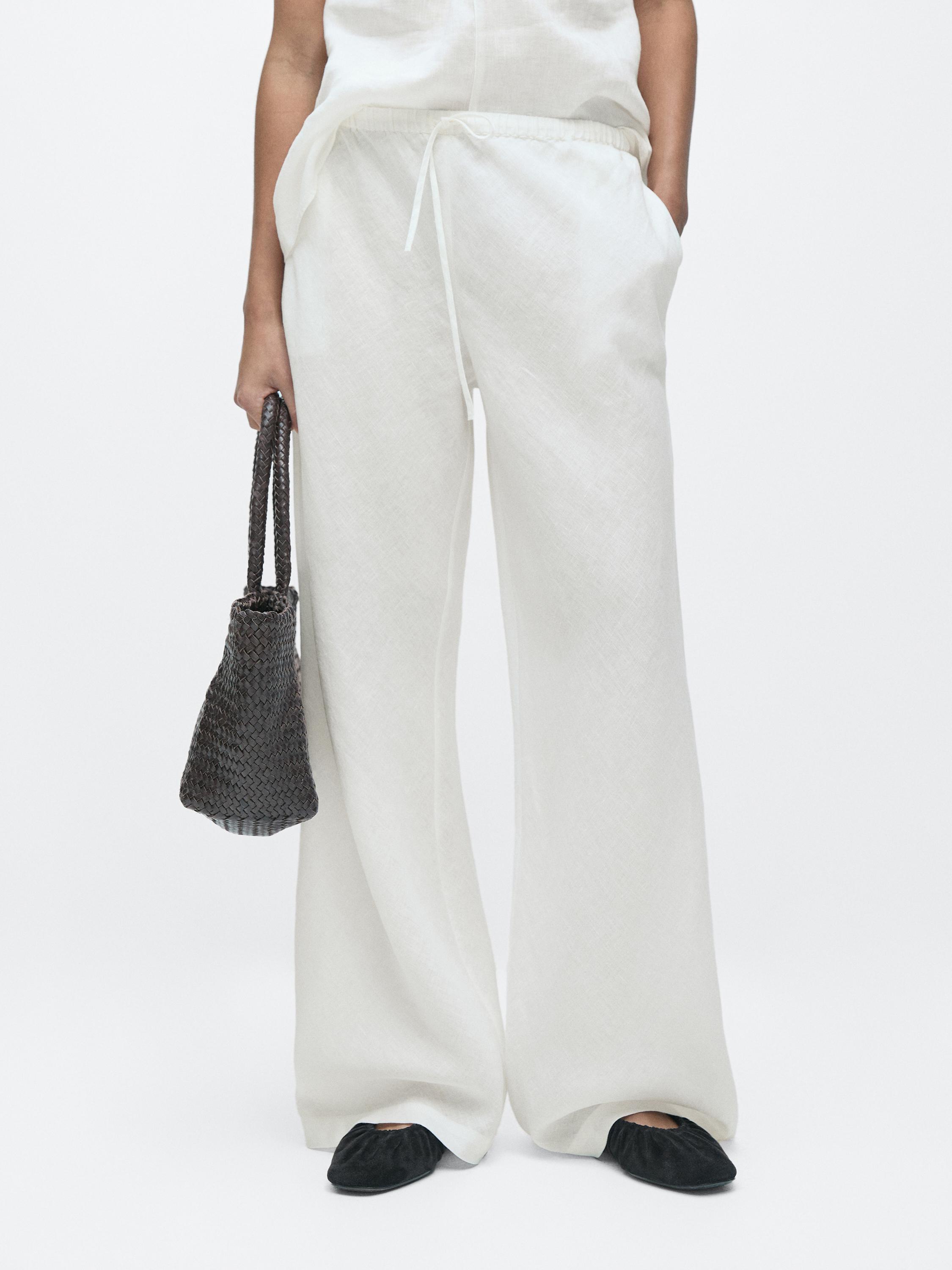Pantalon taille élastique 100 % lin